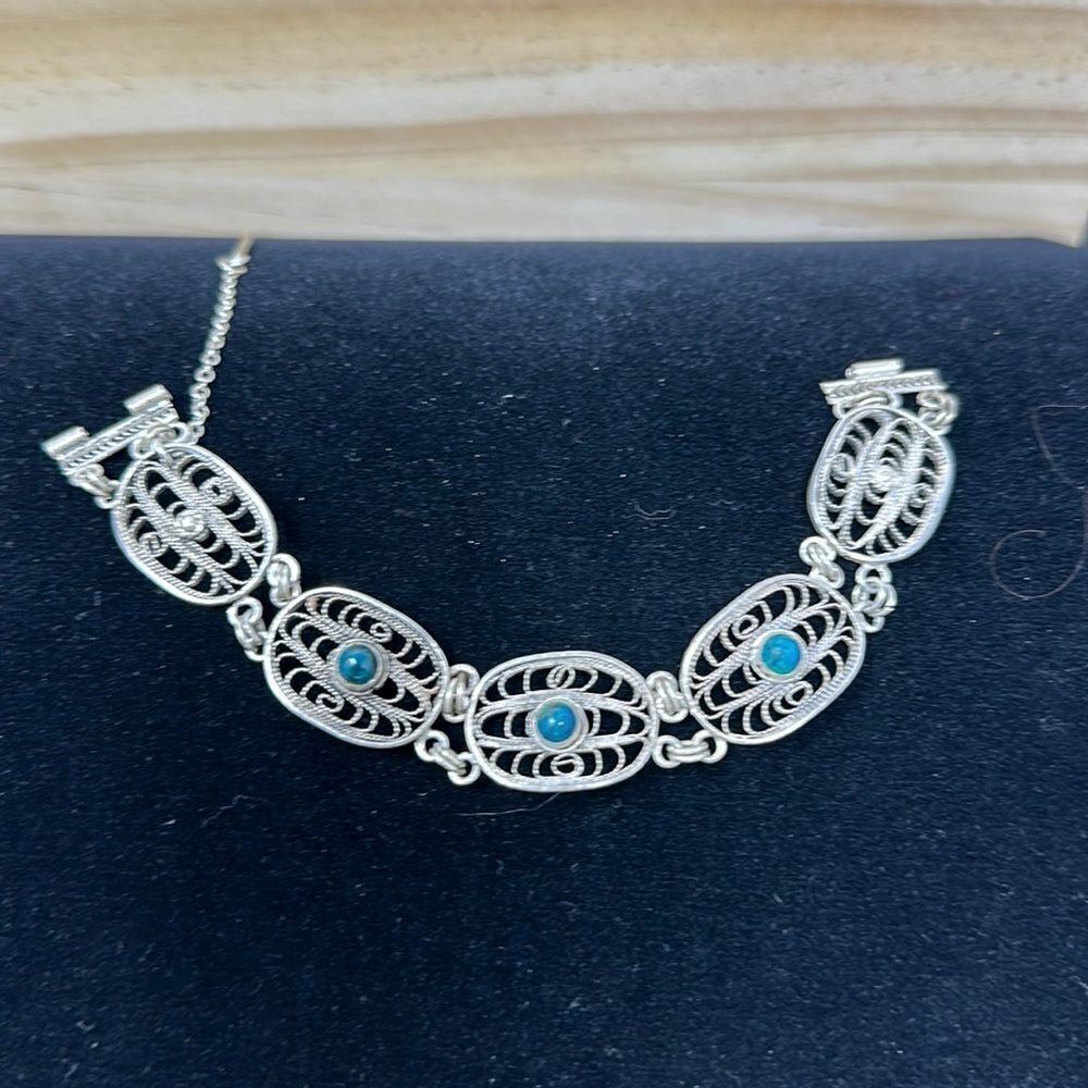 Sterling silver filigree and turquoise bracelet 925
